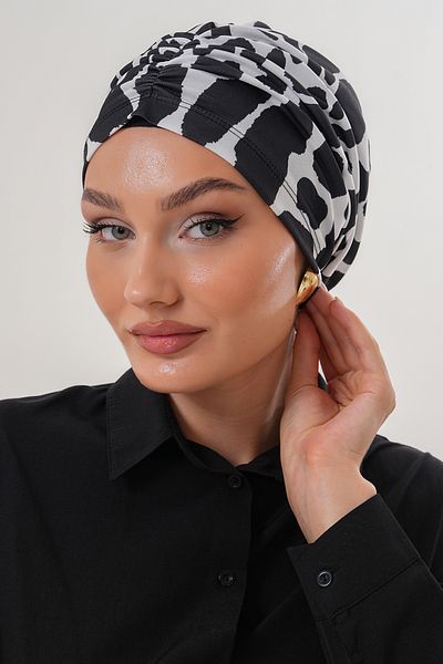 MAG FASHİON Black Leopard Patterned Hijab Bonnet Daily Use Sports Bonnet Practical Shawl
