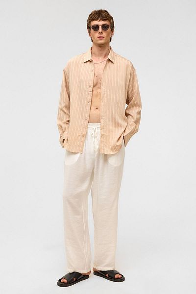 VAMOSCLO Oversize Striped Long Sleeve Shirt Beige