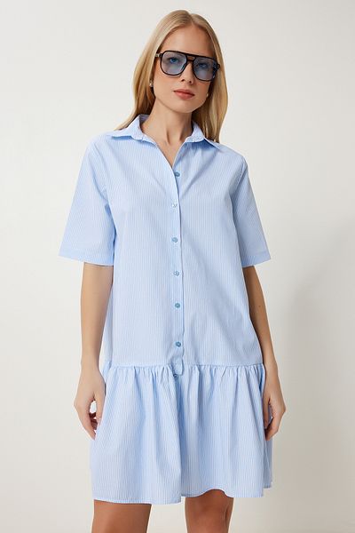Lovelyİstanbul Ριγέ πουκάμισο με φλάντζα LFG0040 SKY BLUE WHITE