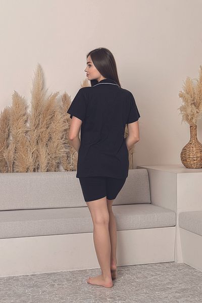 FORMO Set de pijamale largi pentru femei, din bumbac modal, de înaltă calitate, cu guler de cămașă, cu nasturi, cu mâneci scurte