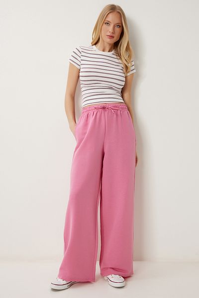 Lovelyİstanbul Wide Leg Linen Trousers Ldp0071 Pink