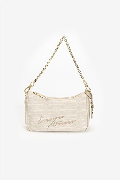 Emporio Armani Kadın Yüm Yüzeyi Kartal Logolu Jakarlı Fermuarlı Bez Bej Omuz ...