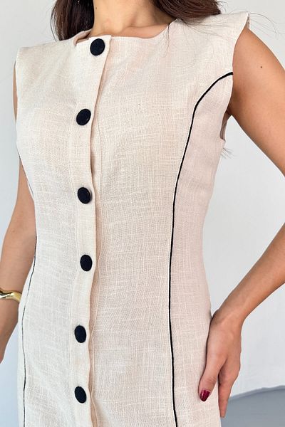 Cappmoda ELB-6024 Φόρεμα αμάνικο λινό πουκάμισο με κρεμ αντίθεση