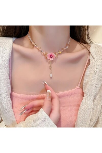 Nakla Accessories Kadın Çiçekli Yapay Kristal & Tatlısu İncileri Kolye