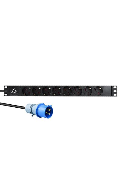 3M Listwa zasilająca Lanview 19", montaż rack 1U, 16A, 8 gniazd Schuko typu F, przewód 3m, wtyk IEC 16A