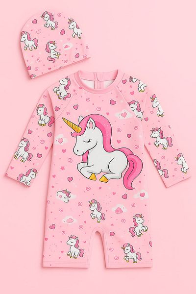 My Kids Wear Girls' Long Sleeve and Zippered Swimsuit Set 3 -10 Years 11905
