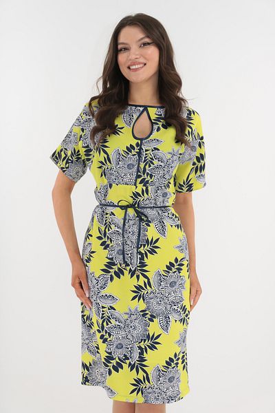Vanessa Line RO Yellow shift dress with navy blue flowers