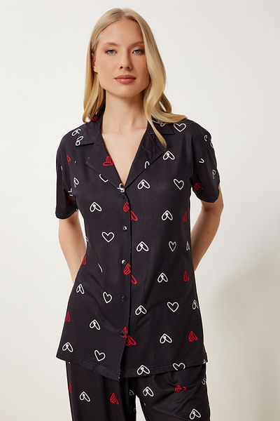 Lovelyİstanbul Patterned Flexible Soft Textured Pajama Set Lfp0004 Black