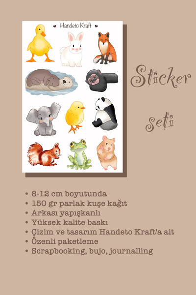 Handeto Kraft Cute Animals Sticker, Planner Sticker, Decal, Scrapbook, Journal Sticker, Sticker, Sticker