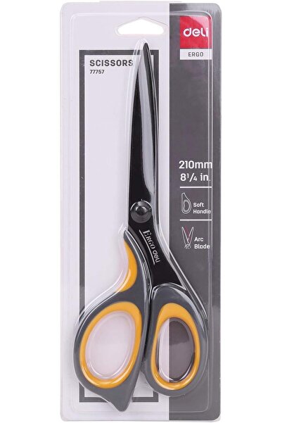 Deli E77757 Scissors – 210mm, Grey, Stainless Steel Blade, Ergonomic Handle, Super Soft Grip for C