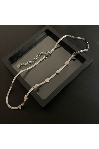 Eva Grace Joanna necklace, silver, stainless steel, snake chain type, heart pattern