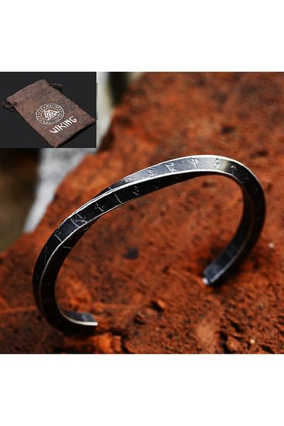 Viking Adjustable Twist Runic Alphabet Stainless&Blackened 316L Steel Bracelet