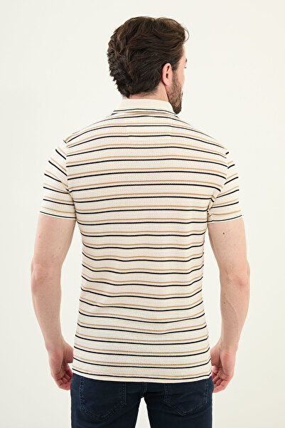 Mcr Ανδρικό T-Shirt με ριγέ Slim Fit Polo Collar Ecru-Béj - 36852.25Y