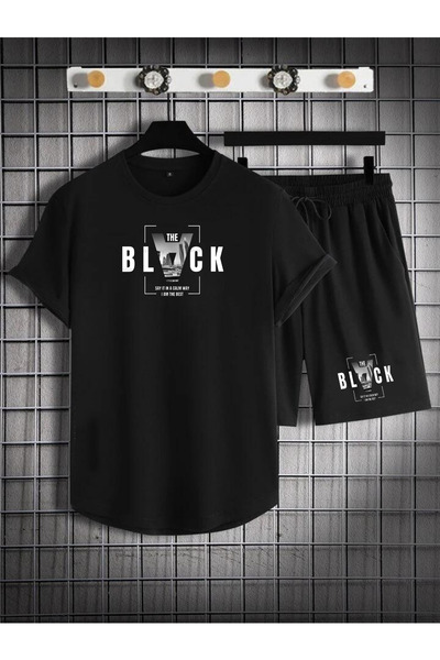 dont quıt Men's Black 2-Piece Oval Cut Suit Shorts & T-Shirt the Black