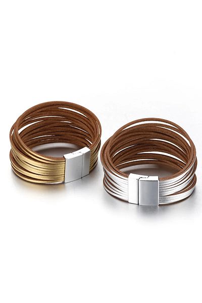 Eva Grace Patricia bracelet, silver, wide, made of leather