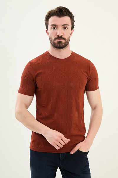 Mcr Patterned Slim Fit Crew Neck Men's T-Shirt Tile - 36861.25Y