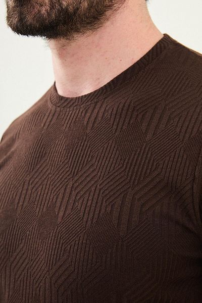 Mcr Patterned Slim Fit Crew Neck Men's T-Shirt Brown - 36861.25Y