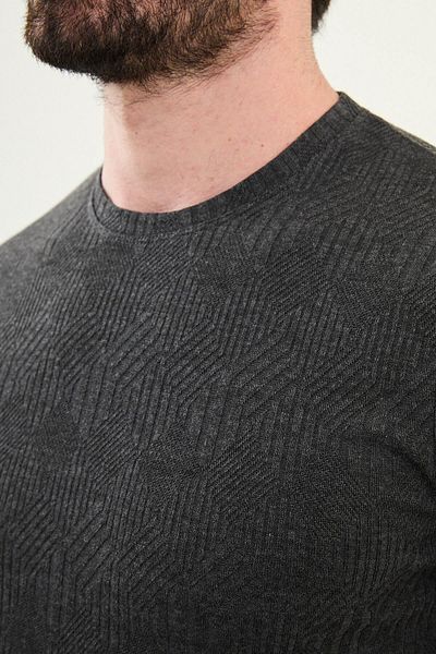 Mcr Patterned Slim Fit Crew Neck Men's T-Shirt Anthracite - 36861.25Y