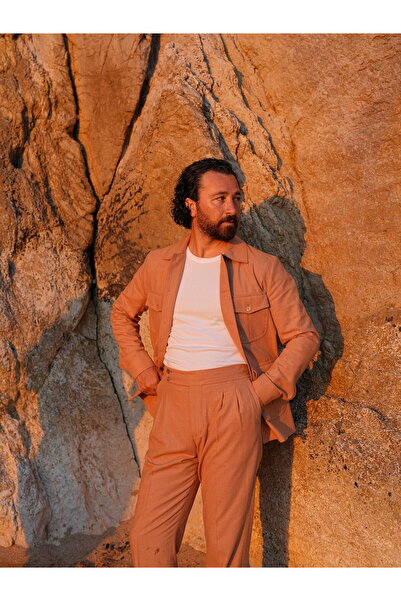 PAREZ Erkek Slim Fit İtalyan Stil Safari Takım Ceket Pantolon