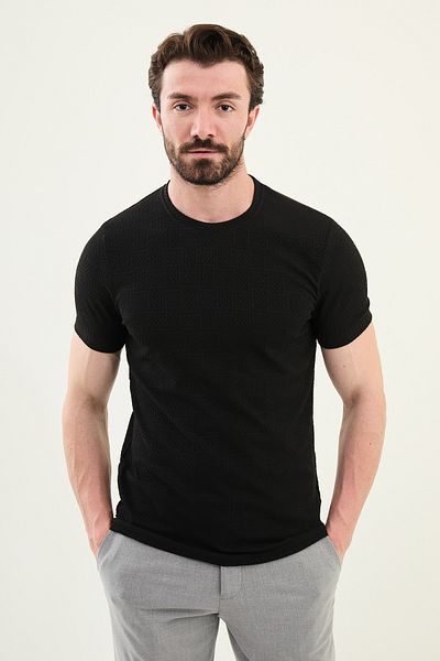 Mcr Patterned Slim Fit Crew Neck Men's T-Shirt Black - 36862.25Y
