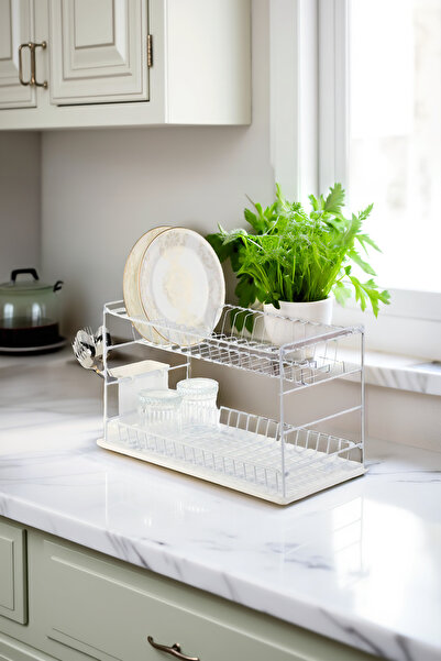 Hagen Ömür Boyu Paslanmaz Iki Katlı Tabaklık Bulaşıklık 50 Cm Beyaz Tezgah Üs...