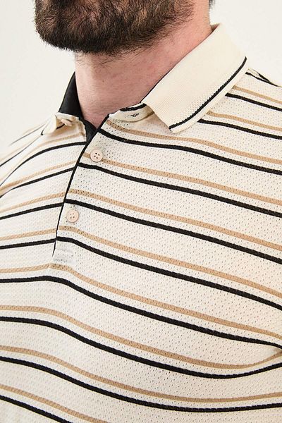 Mcr Striped Slim Fit Polo Neck Men's T-Shirt Ecru-Beige - 36852.25Y