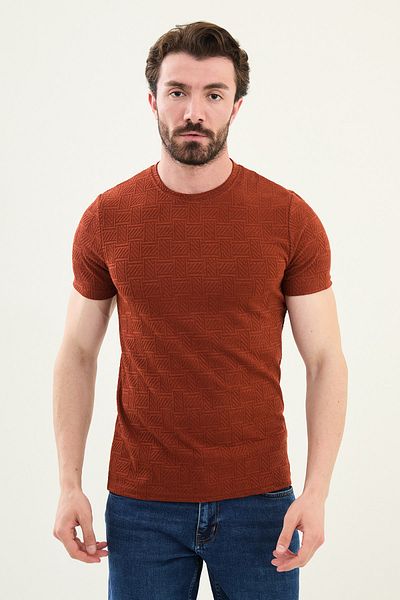 Mcr Patterned Slim Fit Crew Neck Men's T-Shirt Tile - 36862.25Y