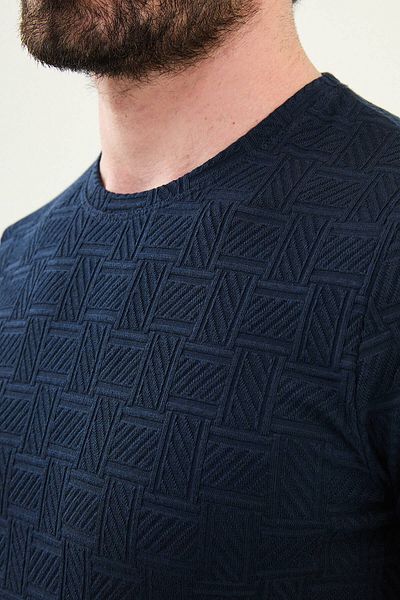 Mcr Patterned Slim Fit Crew Neck Men's T-Shirt Navy Blue - 36862.25Y