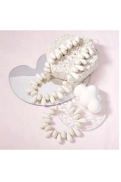 mos&more White Beaded Water Drop Elegant Necklace and Bracelet Set