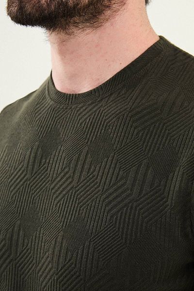 Mcr Patterned Slim Fit Crew Neck Men's T-Shirt Khaki - 36861.25Y