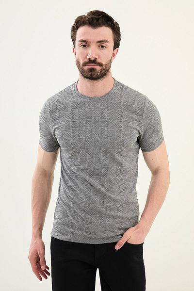 Mcr Patterned Slim Fit Crew Neck Men's T-Shirt Anthracite - 36862.25Y
