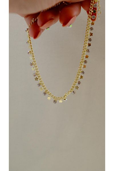 Jerie Gold Star and Stone Detail Anklet