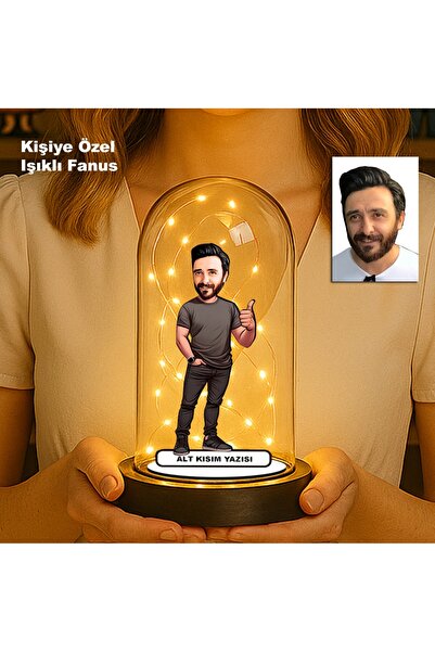 MK Sanart Kişiye Özel Erkek Karikatür Fanus | Meslek ve Hobi Temalı Işıklı Biblo