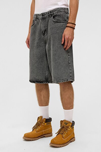 VAMOSCLO Τζιν σορτς βερμούδων oversized σε γκρι χρώμα