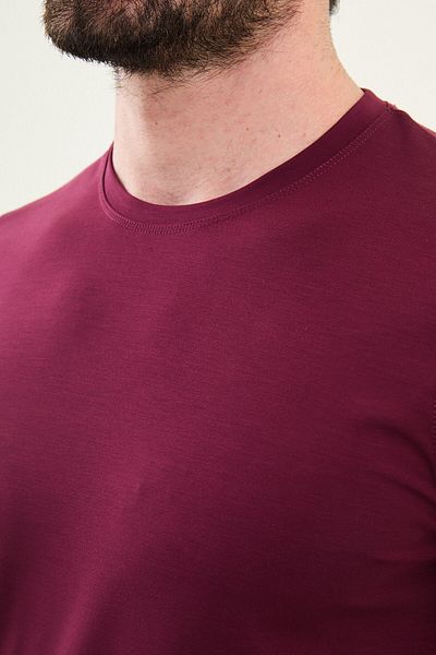 Mcr Plain Slim Fit Crew Neck Basic Men's T-Shirt Claret Red - 36863.25Y