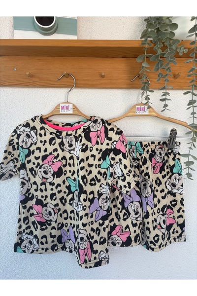 minikidsstore Mini Mouse Leoparlı Şortlu Yazlık Pijama Takımı