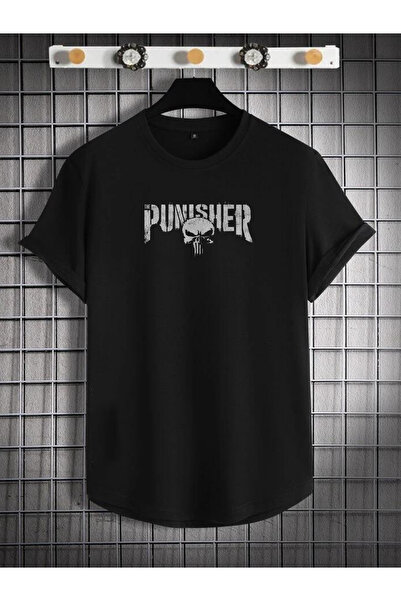 dont quıt Чоловічий чорний 2-комплект овального крою Шорти та футболка PUNISHER