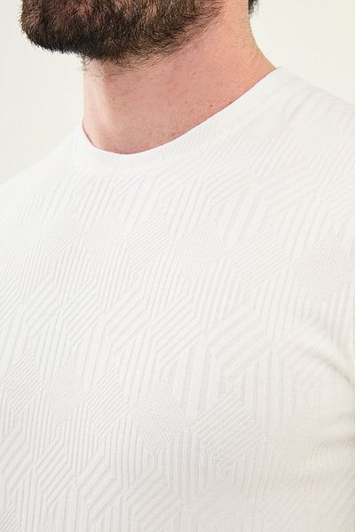 Mcr Patterned Slim Fit Crew Neck Men's T-Shirt Ecru - 36861.25Y