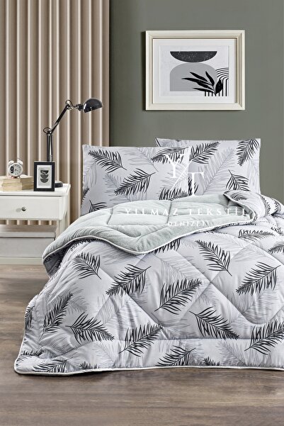 ChicMaison Single Double Sided Fluffy Quilt Set Gray Feather