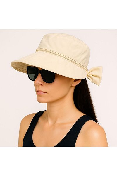 SFCOLLECTION Women Wide Brim Top-Opening Zip-Up Adjustable Back Visor Hat Sun Hat Beach Hat