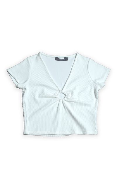 FOR WOMEN Ring Detail Ribbed White Crop Top