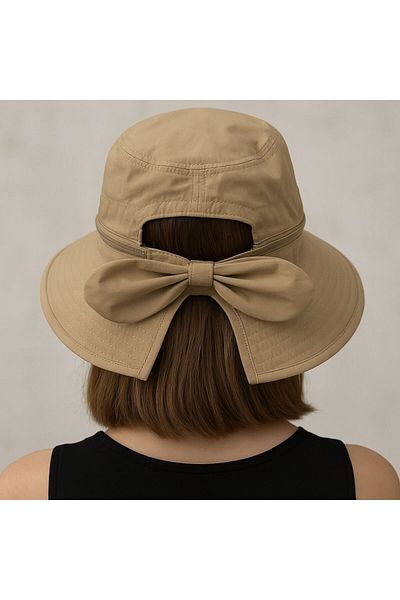 SFCOLLECTION Women Wide Brim Top-Opening Zip-Up Adjustable Back Visor Hat Sun Hat Beach Hat