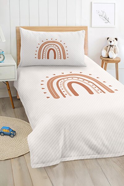 Realhomes Boho Rainbow and Heart Patterned Beige Baby Kids Teenage Single Piq...