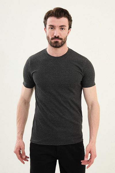 Mcr Patterned Slim Fit Crew Neck Men's T-Shirt Anthracite - 36861.25Y