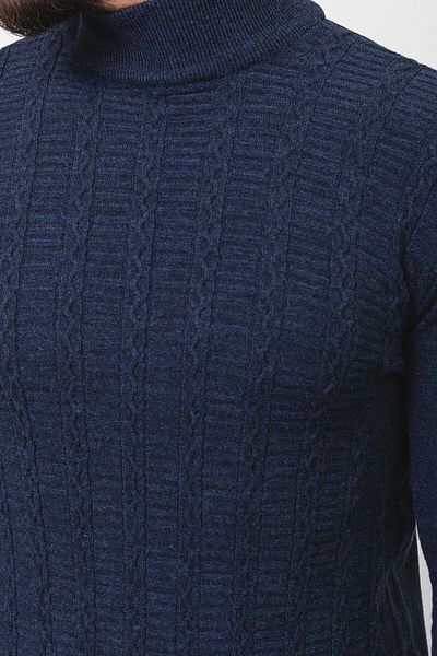 Mcr Patterned Slim Fit Half Turtleneck Wool Men's Sweater Navy Blue - 11389.22K