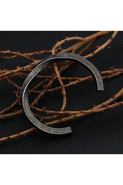 Viking Adjustable Twist Runic Alphabet Stainless&Blackened 316L Steel Bracelet