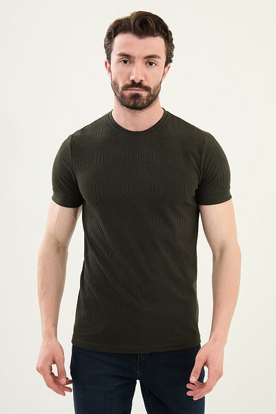 Mcr Patterned Slim Fit Crew Neck Men's T-Shirt Khaki - 36861.25Y