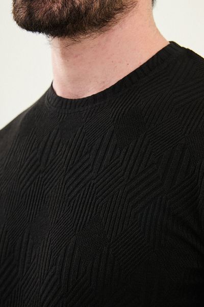 Mcr Patterned Slim Fit Crew Neck Men's T-Shirt Black - 36861.25Y