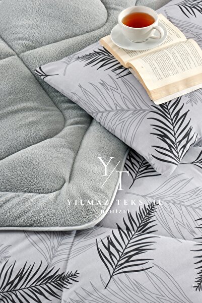 ChicMaison Single Double Sided Fluffy Quilt Set Gray Feather