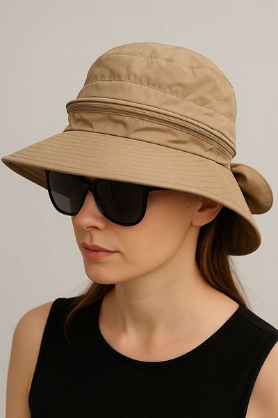 SFCOLLECTION Women Wide Brim Top-Opening Zip-Up Adjustable Back Visor Hat Sun Hat Beach Hat